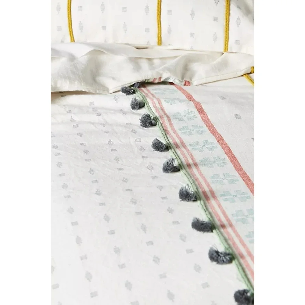 Anthropologie Tasseled Araya Duvet Cover Queen 100% Cotton Boho
